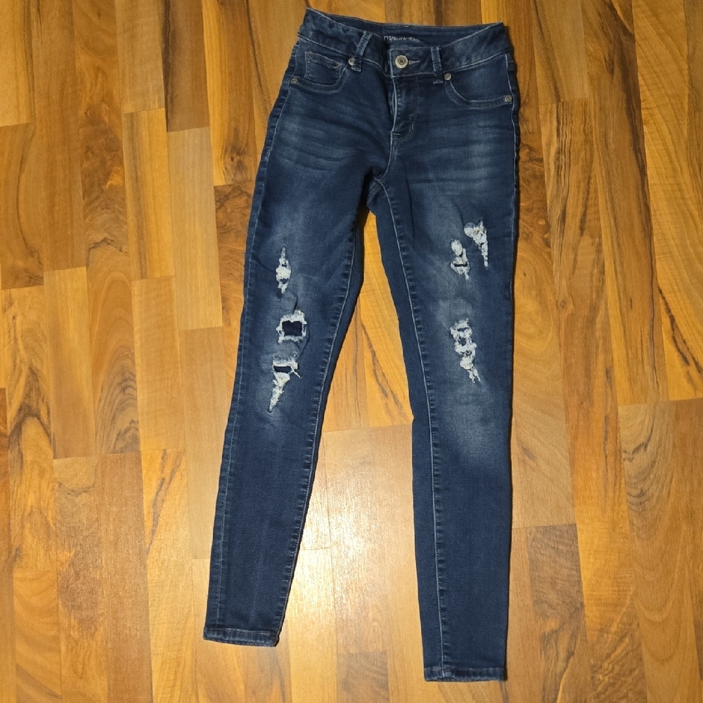 Maurices Dark Blue Distressed Skinny Jeans